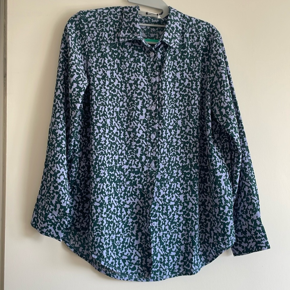 Monki Assa recycled printed blouse in blue XS